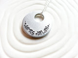 Mother's Necklace - Child's Name Hand Stamped Personalized Disc Necklace - 2 Name Charm - Customized Jewelry - Engraved Pendant