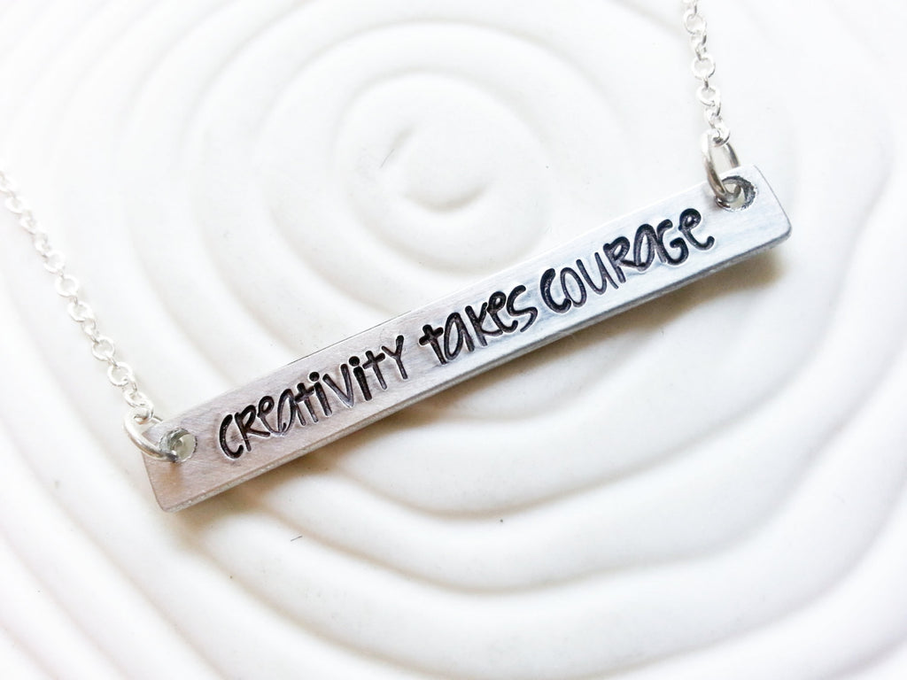 Personalized Bar Necklace - Hand Stamped Matisse Quote Necklace - ID Bar - Customized Text - Dainty Bar Necklace