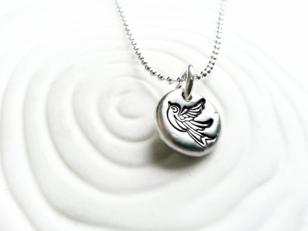 Tattoo Sparrow Necklace- Hand Stamped, Personalized Bird Necklace - Tiny Bird Charm