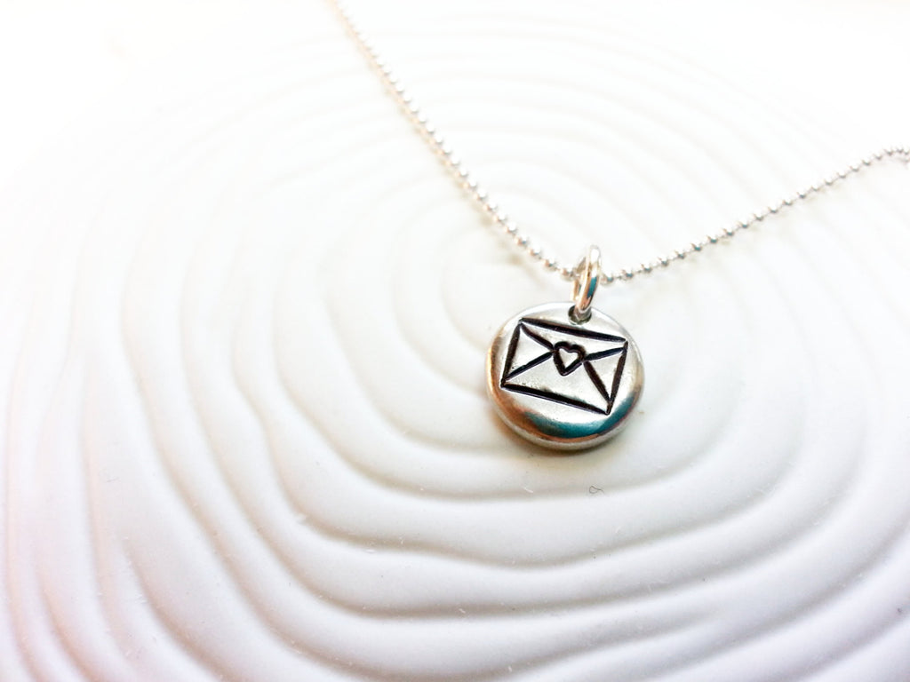 Love Letter - Personalized, Hand Stamped Envelope Charm - Love Heart Envelope Pendant