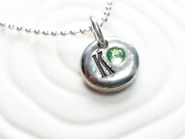 Personalized, Hand Stamped Birthstone Initial Necklace- Mother's Necklace - Custom Initial Necklace - Monogram with Birthstone