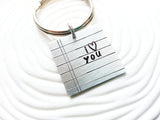 Personalized Love Note Keychain - Hand Stamped Notebook Paper Keyring - Customize Your Text - Gift for Him