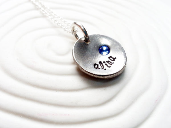 Personalized Name and Birthstone Necklace- Personalized, Hand Stamped Mother's Necklace - Name and Birthstone Necklace -