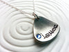Concave Teardrop Birthstone Mother's Necklace - Hand Stamped, Personalized Mother's Jewelry - Birthstone Name Necklace - Engraved Jewelry