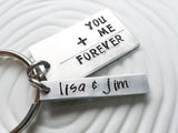 You + Me = Forever Keychain - Couples Keychain - Hand Stamped, Personalized Gift for Her - Gift For Him - Math Equation Keychain -Geek Gift