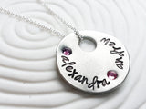 Mother's Necklace - Hand Stamped, Personalized Birthstone Floating Charm Necklace - Grandmother's Necklace - Gift for Her