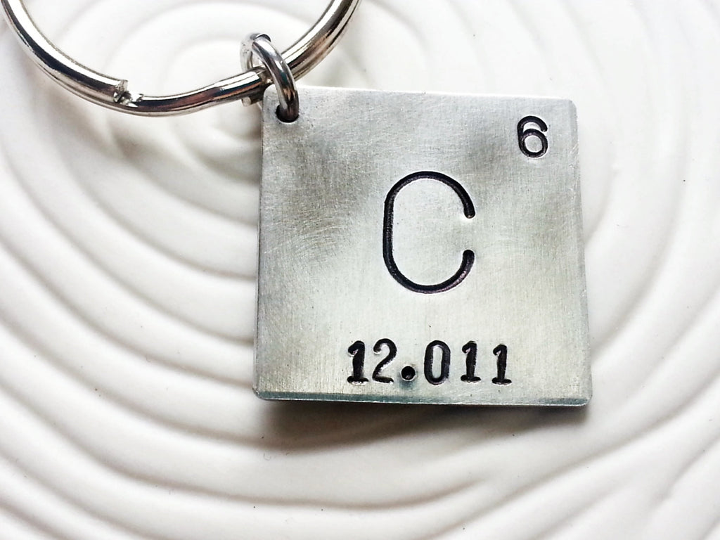 Periodic Table Key Chain  hand stamped and personalized