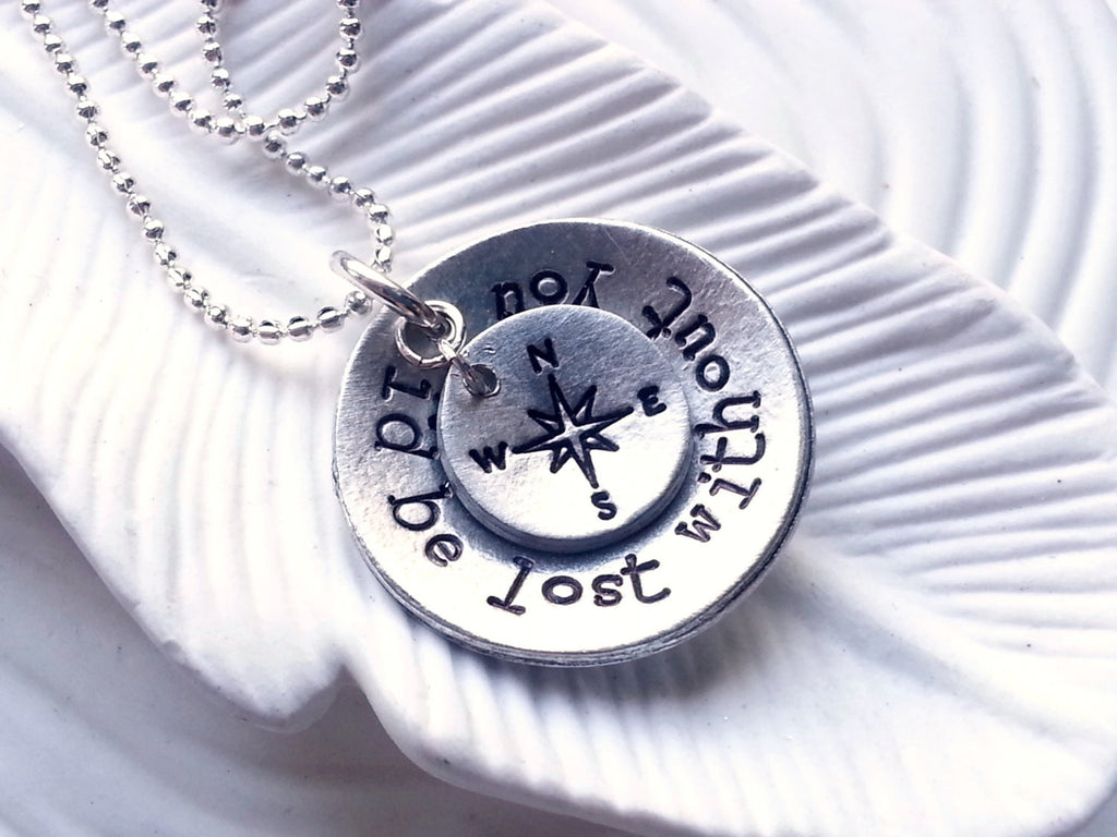 I'd Be Lost Without You - Personalized, Hand Stamped Compass Necklace - Couple's Necklace- Valentine's Day Gift - Gift for Her