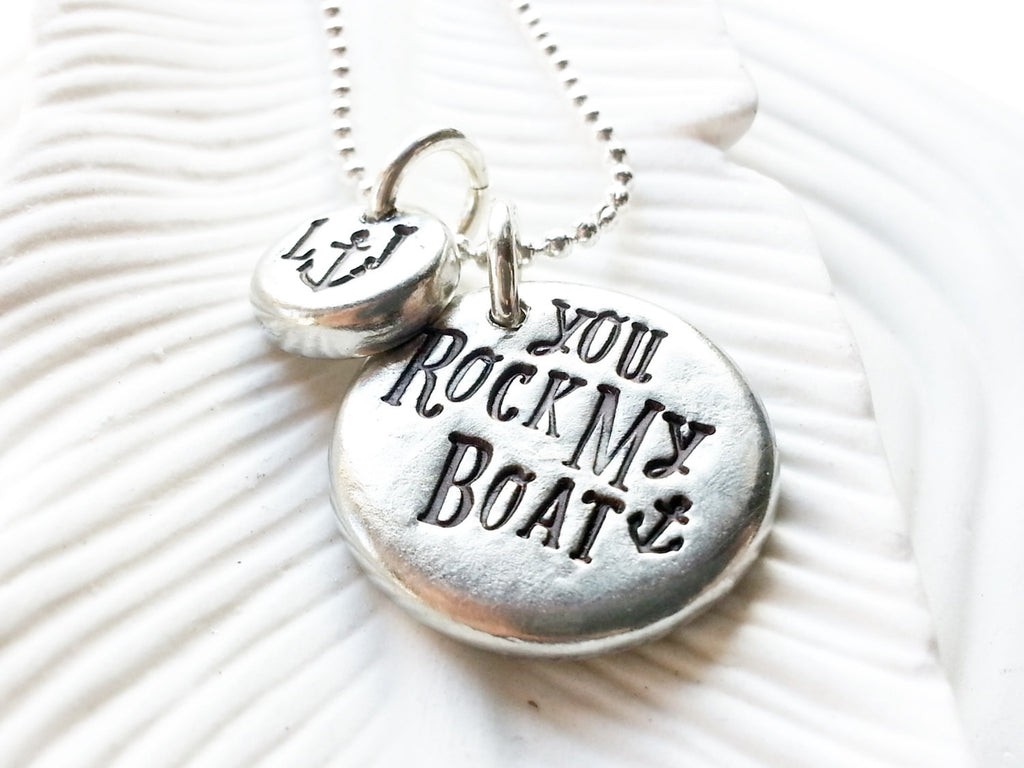 You Rock My Boat Necklace - Hand Stamped, Personalized Nautical Necklace - Couple's Jewelry - Gift for Her - Valentine's Day Gift