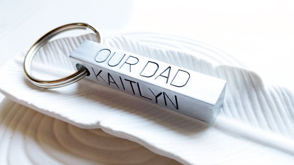 Hand Stamped. Personalized Bar Keychain - Gift for Dad - Father's Day Gift - Personalized Keychain - Stamped Message - Custom Text