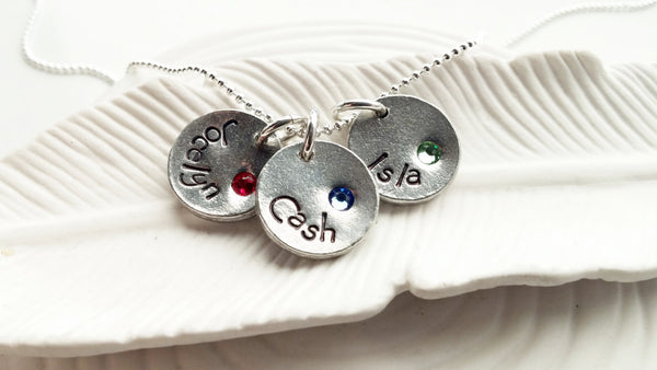 Personalized Jewelry - Mother's Birthstone Necklace - Upcycled Button Name Jewelry - Mother's Day Gift - Gift for Grandma - Gift for New Mom