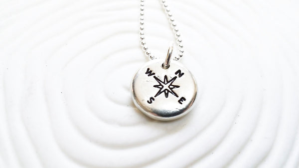 Compass Necklace - Personalized Jewelry - Graduation Gift - Destination Wedding - Hand Stamped Personalized Necklace - Traveler's Gift