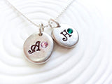Personalized Birthstone Initial Necklace- Hand Stamped Two Initial Mother's Birthstone Necklace