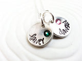 Button Necklace | Name and Birthstone Necklace | Repurposed Pewter Button Jewelry