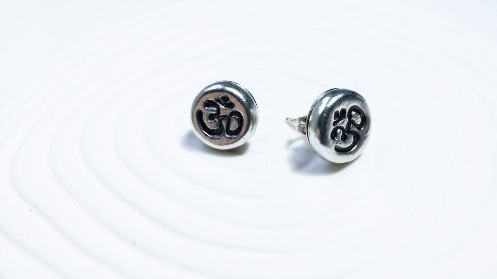 Hand Stamped Personalized Ohm Stud Earrings - Ohm Charm - Personalized Yoga Stamp