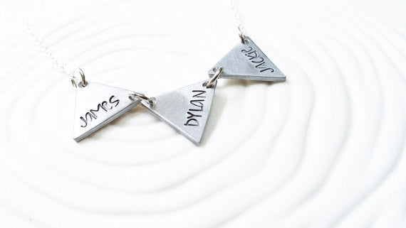 Mother's Necklace - Couples Necklace -Triangle Necklace - Name Necklace - Hand Stamped Jewelry - Bunting Necklace - Personalized Jewelry