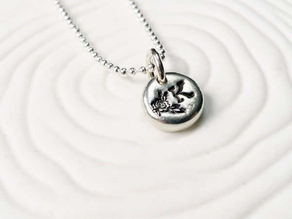 Tattoo Rose Initial Necklace - Personalized Jewelry - Initial Necklace - Hand Stamped Personalized Necklace -  Gift For Her - Tattoo Jewelry