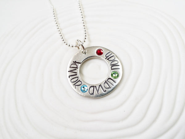 Hand Stamped Mother's Birthstone Necklace - Personalized Jewelry  - Gift for Her - Mother's Necklace - Birthstone Washer Necklace