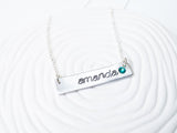 Birthstone Bar Necklace - ID Name Necklace with Birthstone - Personalized ID Bar Necklace - Hand Stamped, Personalized Gift for Her