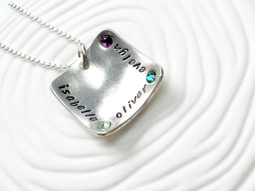Mother's 3 Name and Birthstone Necklace - Hand Stamped - Personalized Jewelry - Gift for Mom - Grandmother's Necklace - Birthstone Jewelry