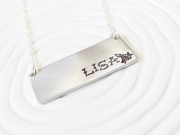 Tattoo Name Plate Necklace - Hand Stamped, Personalized Tattoo Name Necklace - Personalized Jewelry - Tattooed Mom - Mother's Necklace