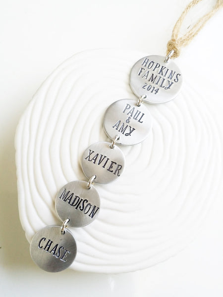Hand Stamped, Personalized Ornament - Personalized Christmas Ornament - Family Ornament - Holiday Tree Ornament - Family Christmas Gift