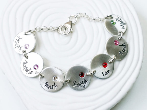 Bracelet - Personalized Hand Stamped Charm Bracelet - Name and Birthstone Mother's or Grandmother's Bracelet - Mother's Day Gift