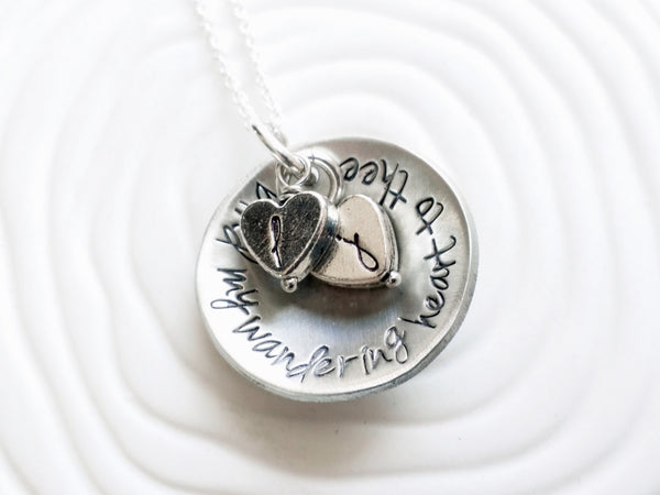 Bind My Wandering Heart To Thee - Hand Stamped Personalized Necklace - Personalized Jewelry - Heart Necklace -Gift for Her -Couples Necklace