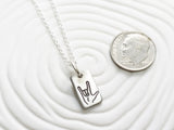 Itty Bitty ASL I Love You | Rectangle Tag Necklace