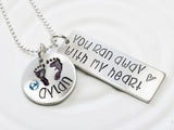 You Ran Away With My Heart - Baby Name Necklace - Baby Footprint Necklace - Mother's Necklace- Hand Stamped Personalized Jewelry