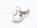 Name and Birthstone Concave Disc Necklace | Mother's Jewelry