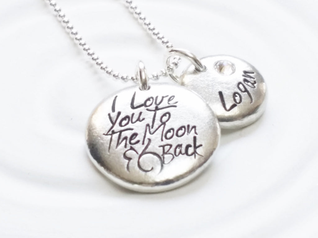I Love You To The Moon and Back Personalized Necklace - Child's Name and Birthstone Necklace - Personalized Jewelry - Mother's Necklace