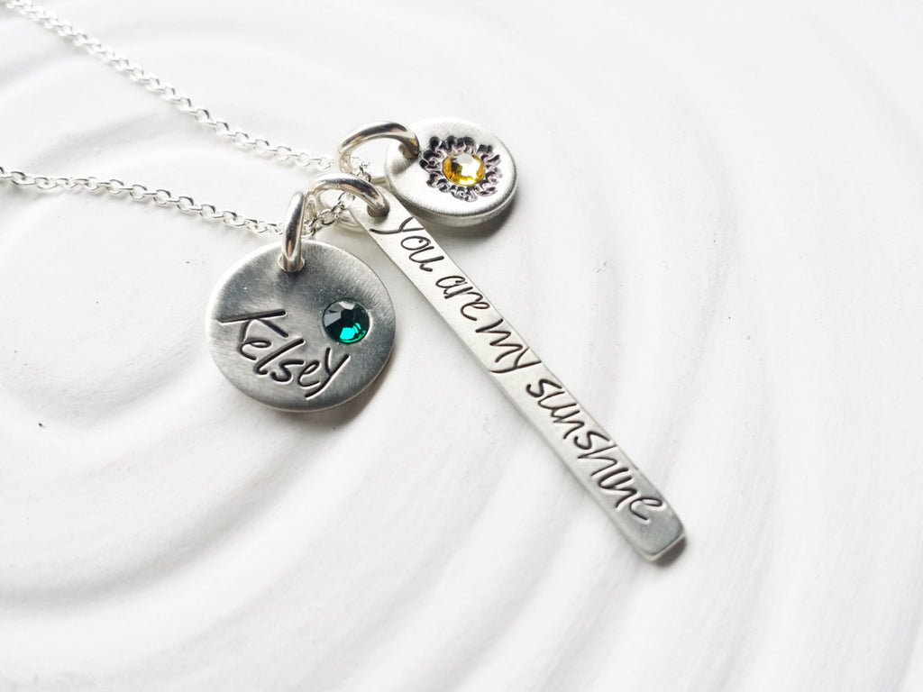 Itty Bitty Collection -You Are My Sunshine - Hand Stamped Birthstone Mother's Necklace -Personalized Jewelry -Mother's Jewelry -Gift for Mom
