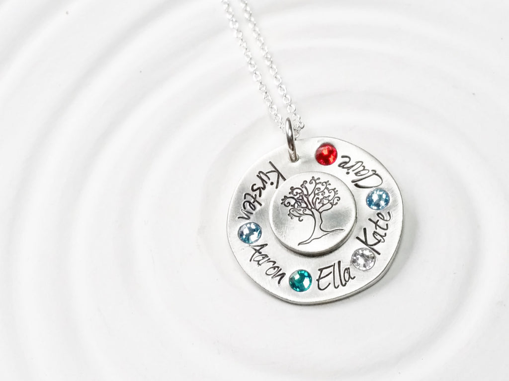 Family Tree Necklace - Personalized Jewelry - Grandmother's Necklace - Mother's Necklace - Hand Stamped Birthstone Jewelry - Gift for Her