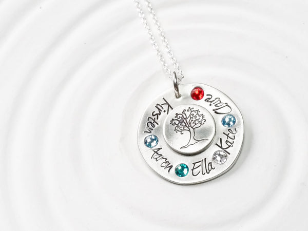 Family Tree Necklace - Personalized Jewelry - Grandmother's Necklace - Mother's Necklace - Hand Stamped Birthstone Jewelry - Gift for Her