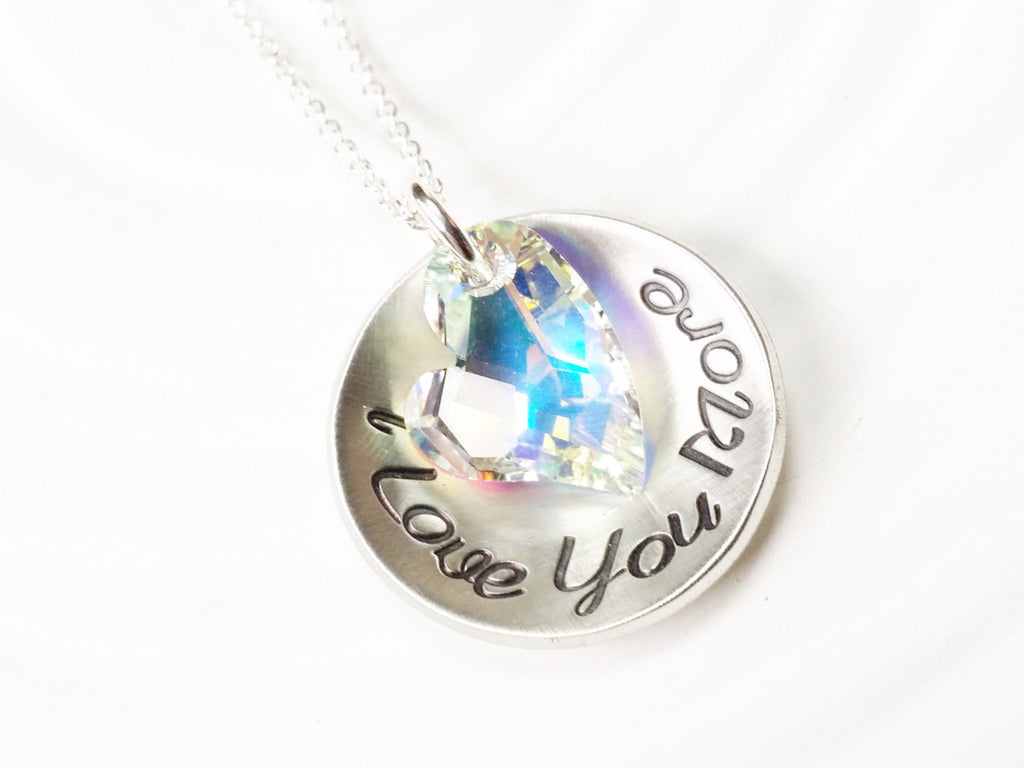 Personalized Jewelry - I Love You More Heart Necklace - Hand Stamped Crystal Heart Necklace - Gift for Her - Valentine's Day Gift