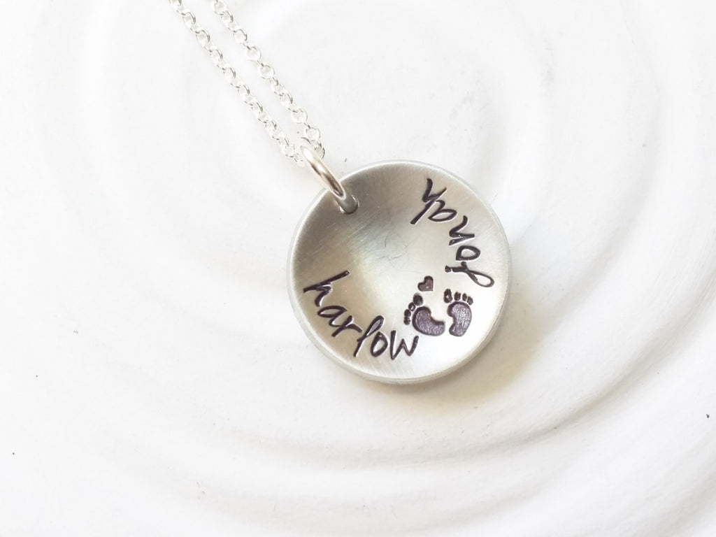 Personalised Silver Baby Feet Necklace - add name| Caz-Cards