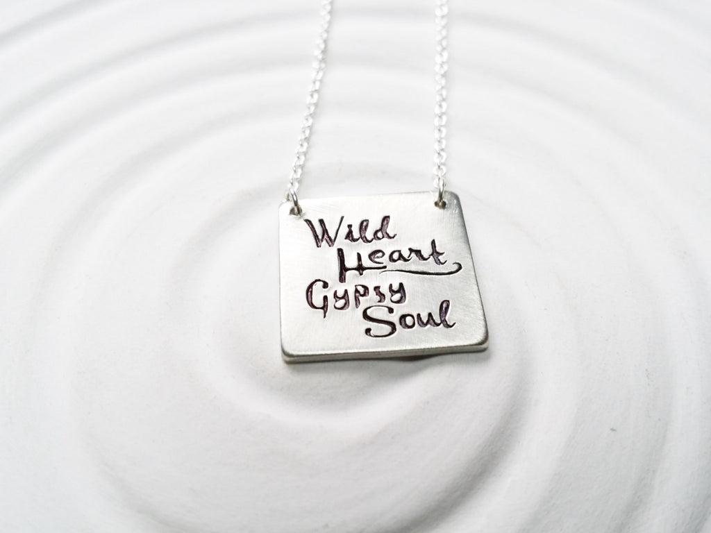 Wild Heart - Gypsy Soul - Square Bar Necklace - Hand Stamped - Personalized Jewelry - Personalized Bar Necklace - Gift for Her