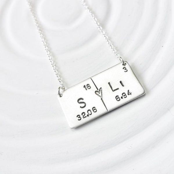Periodic Table Element Necklace - Couple's Necklace - Hand Stamped, Personalized Jewelry - Bar Necklace - Science Gift -Geek Gift