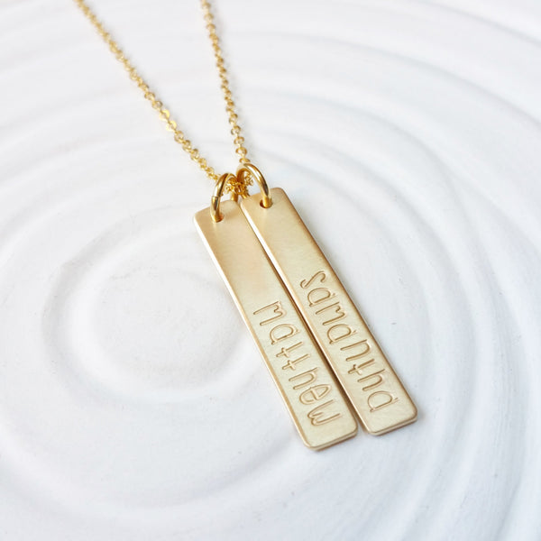 Mother's Necklace - Rectangle Tag Necklace - Hand Stamped - Personalized Jewelry - Golden Glow Collection - Mother's Day GIft - Gift for Mom