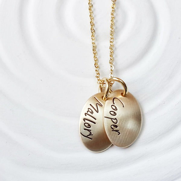 Mother's Necklace - Oval Tag Necklace - Hand Stamped - Personalized Jewelry - Golden Glow Collection - Mother's Day GIft - Gift for Mom