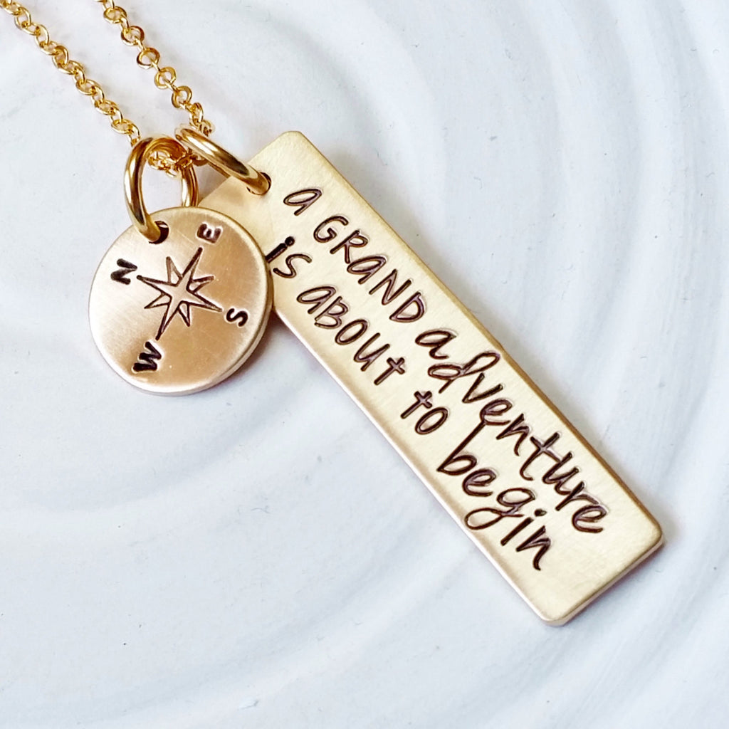 A Grand Adventure is About to Begin - Hand Stamped Personalized Adventure Necklace - Winnie the Pooh Quote - Inspirational Jewelry