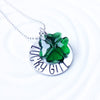 Lucky Girl Necklace - Shamrock Necklace - Crystal Shamrock - Hand Stamped Washer Necklace - Irish Jewelry - St. Patrick's Day