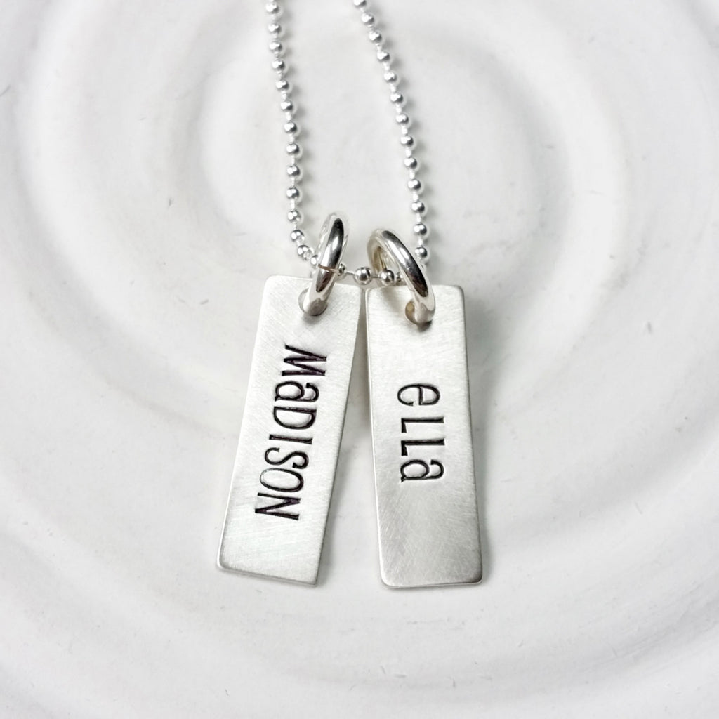 Tiny Rectangle Tag Necklace - Hand Stamped - Personalized Jewelry - Name Necklace - Mother's Necklace - Name Tag Necklace - Mother's Day