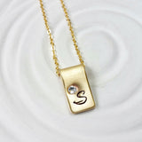 Fold Over Initial Charm Necklace | Birthstone Initial | Gold Tone