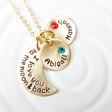 I Love You To The Moon & Back | Birthstone Necklace | Gold Tone Moon