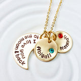 I Love You To The Moon & Back | Birthstone Necklace | Gold Tone Moon