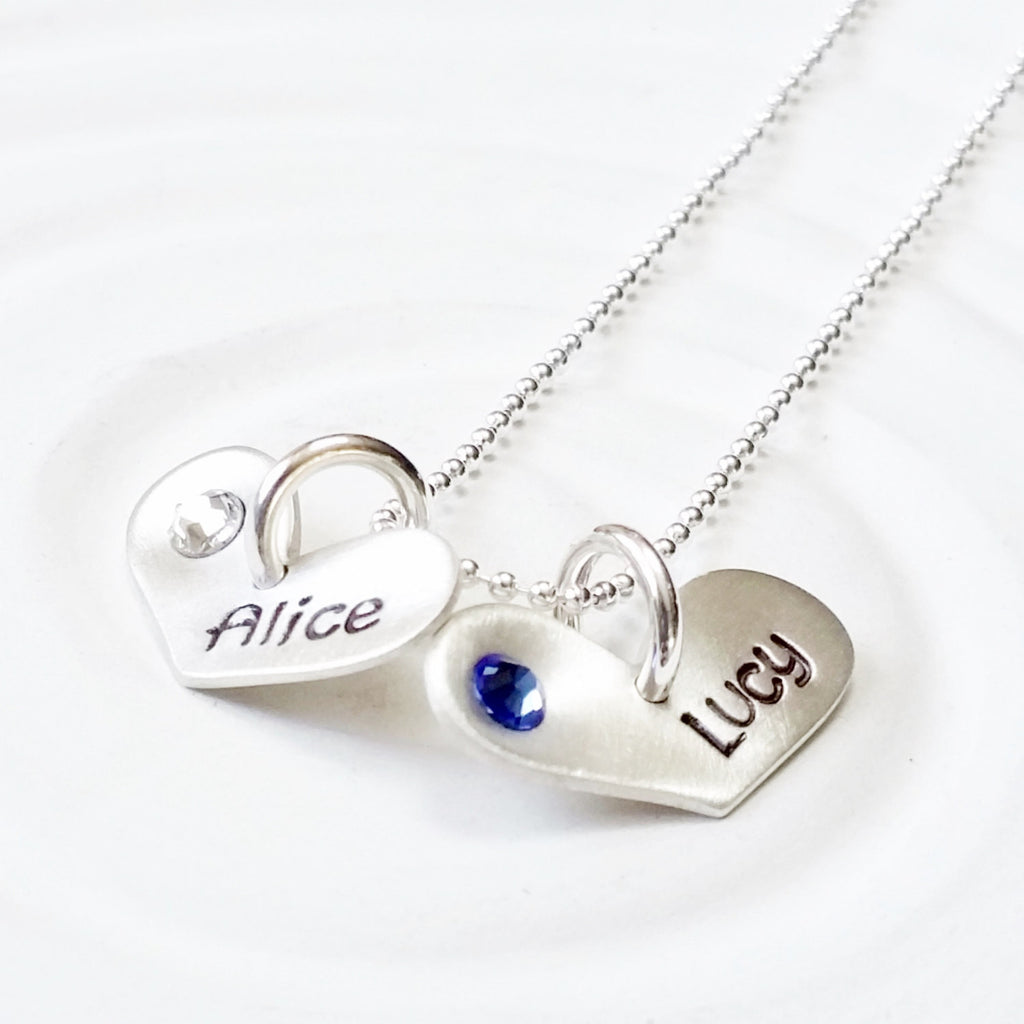 Mother's Necklace - Birthstone Necklace - Sterling Silver Heart Name Necklace - Mother's Day Gift - Gift for New Mom - Birthstone Necklace