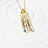 Birthstone Name Tag Necklace | Gold Tone Bars with Name and Birthstones