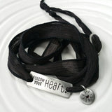 Personalized Silk Wrap Bracelet - Hand Stamped -Inspirational Gift - Wrap Bracelet - Personalized Jewelry - Compass Bracelet